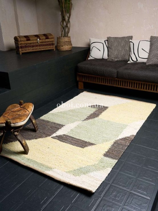 Ковер на пол Rugs Palace из материала Джут, Коттон, цвет: Молочный, Зеленый, Черный, Желтый в интерьере